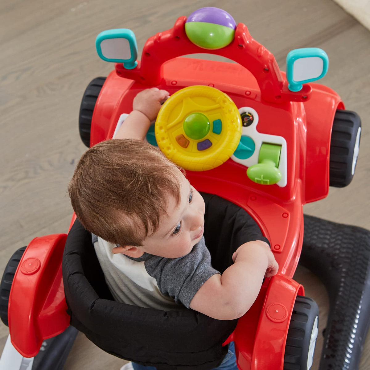 2-in-1 Baby Push Walker with Wheels, Seated or Walk-Behind, Racer Red L980577