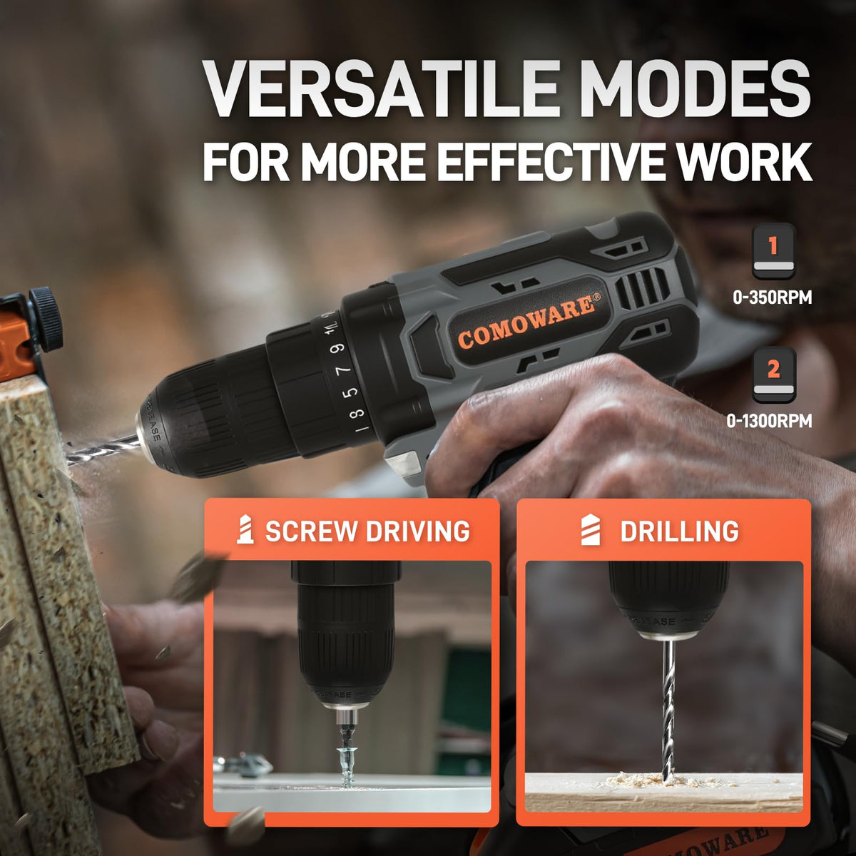 Cordless Drill Set 20V 3/8" Keyless Chuck 2 Variable Speed Orange A49826