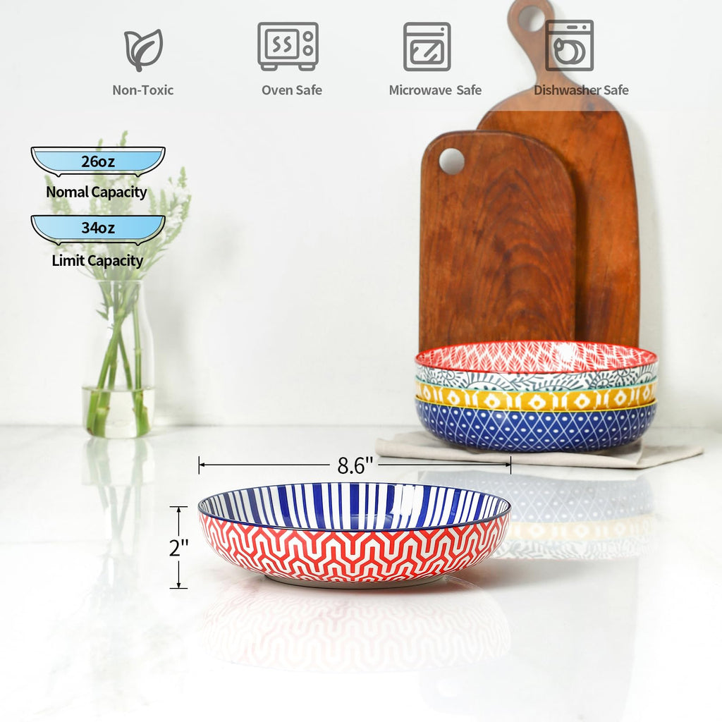 Ceramic Pasta Bowls Set of 4, 34 OZ I962