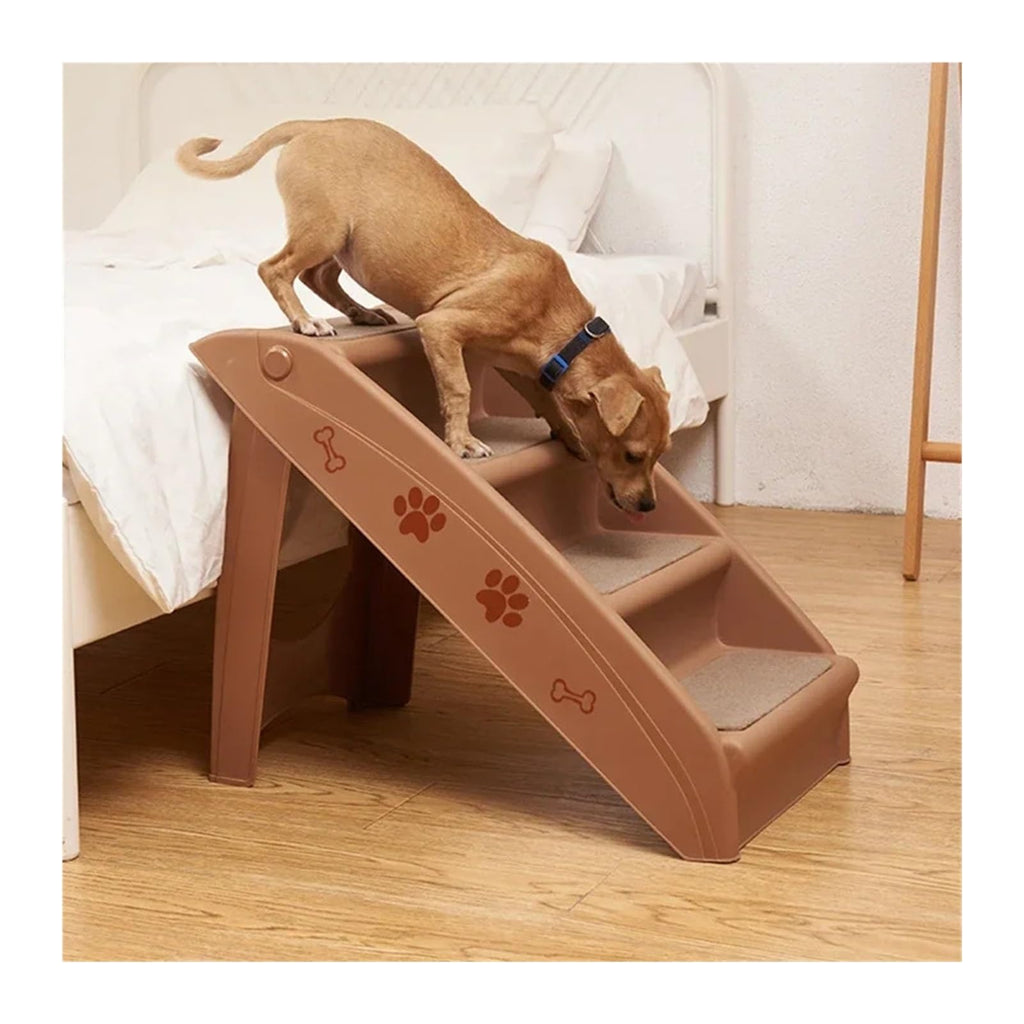 Folding Plastic 4 Steps Non-Slip Dog Stairs Light Gray Z36644