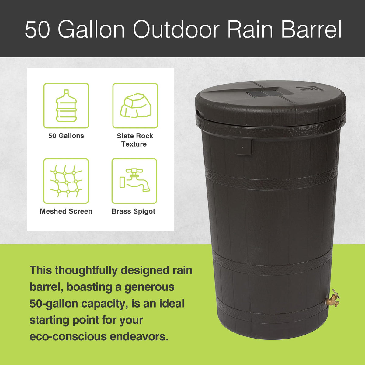 50 Gallon Oak Brown Water Collection Barrel B4792