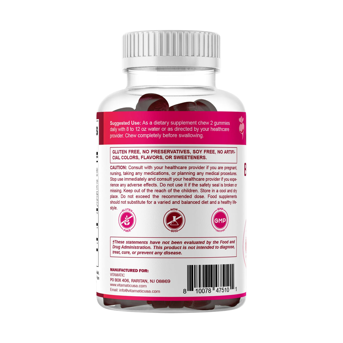 Beet Root Gummies with B6, B12, Grape Seed, Pomegranate & Nicotinamide 60 Count V73928