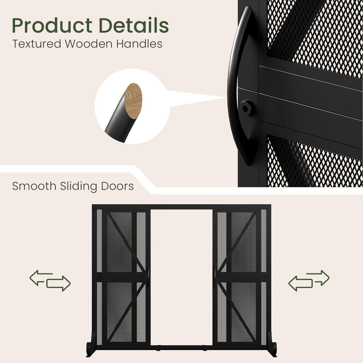 Black Wrought Iron Mesh Fireplace Screen with Sliding Doors N2226