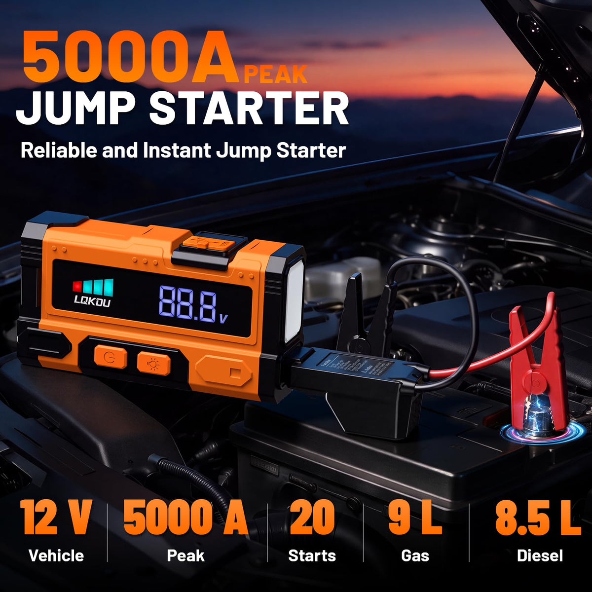 5000A 12V Portable Lithium Jump Starter E3865