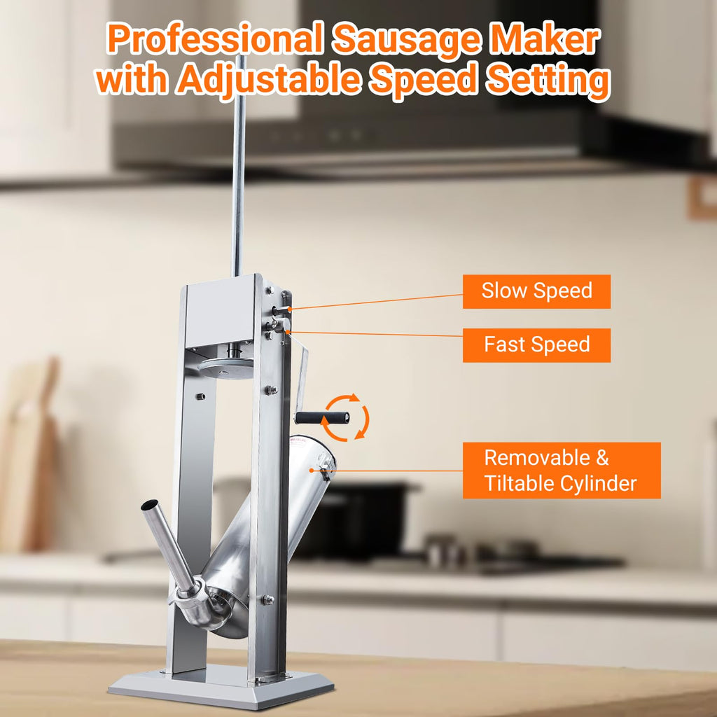 Manual Stainless Steel Sausage Stuffer with 4 Stuffing Tubes F399