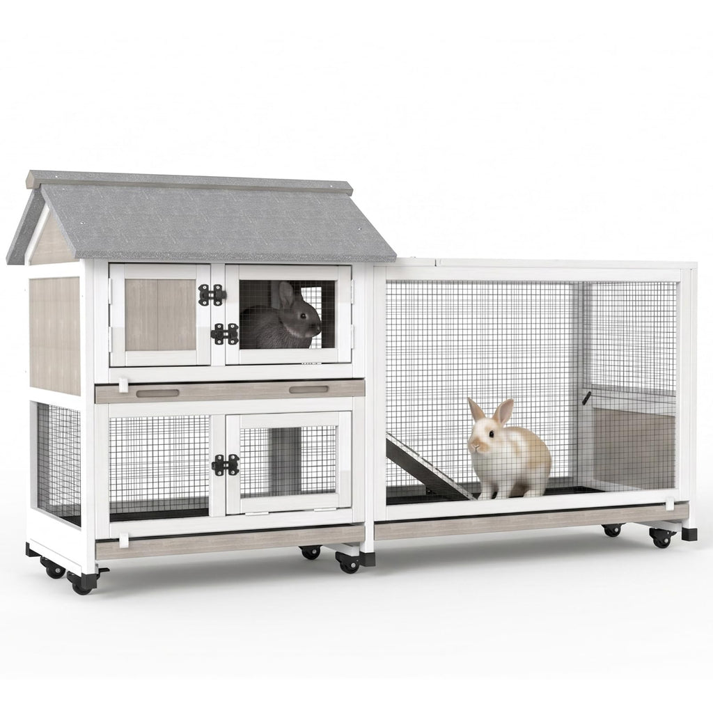 2-Story Wooden Rabbit Hutch with 3 Removable Trays P96480