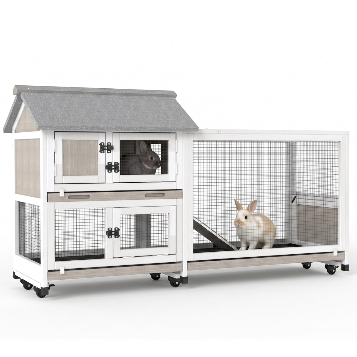 2-Story Wooden Rabbit Hutch with 3 Removable Trays P96480