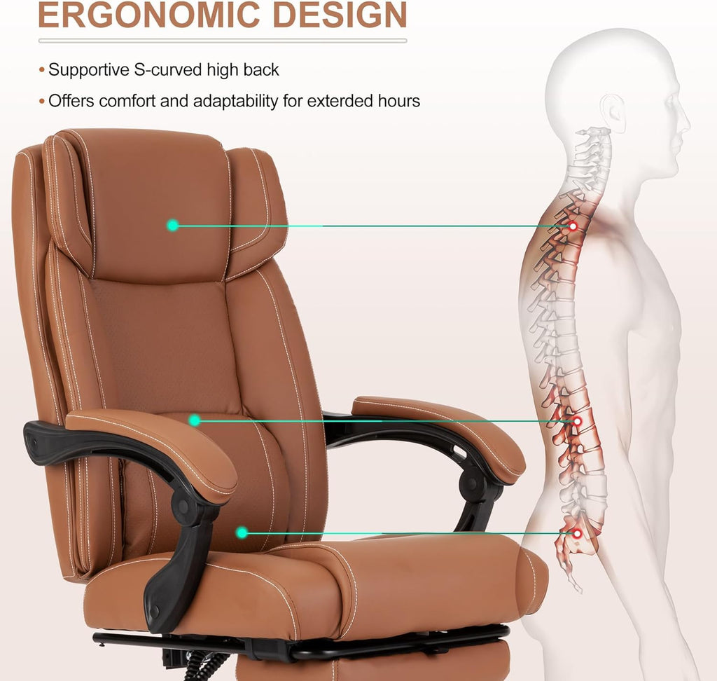 Brown Ergonomic Reclining Office Chair with Footrest and Lumbar Support S476360