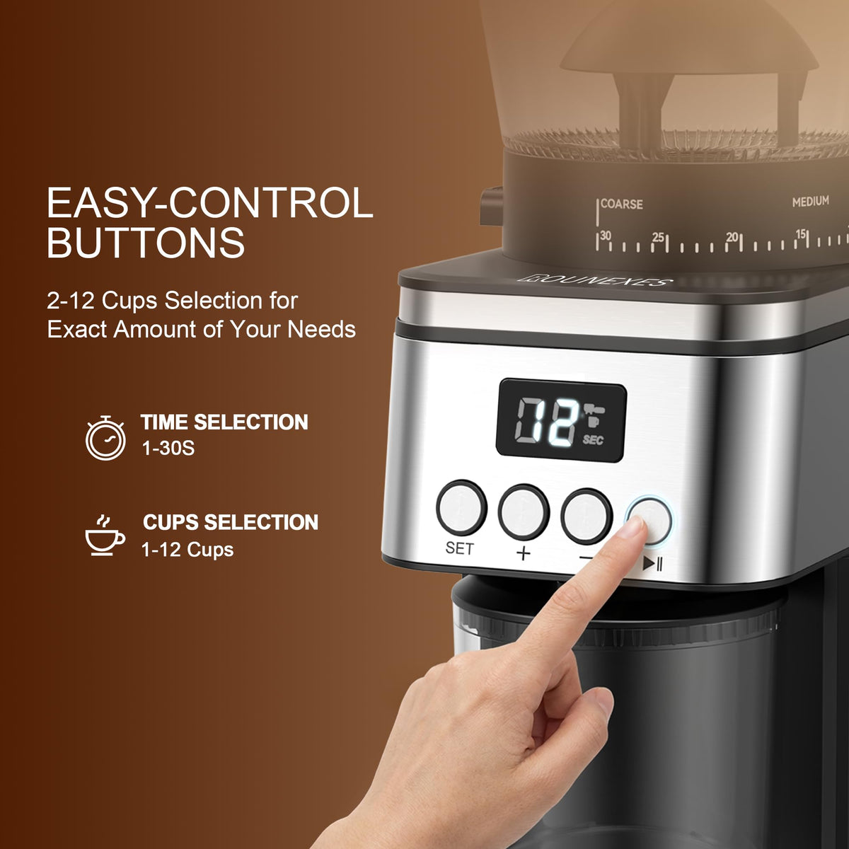 Electric Stainless Steel Conical Burr Coffee Grinder with 30 Grind Settings Z804