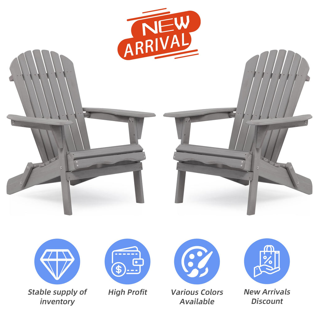 Folding Solid Wood Adirondack Chair Set of 2 Grey K3105