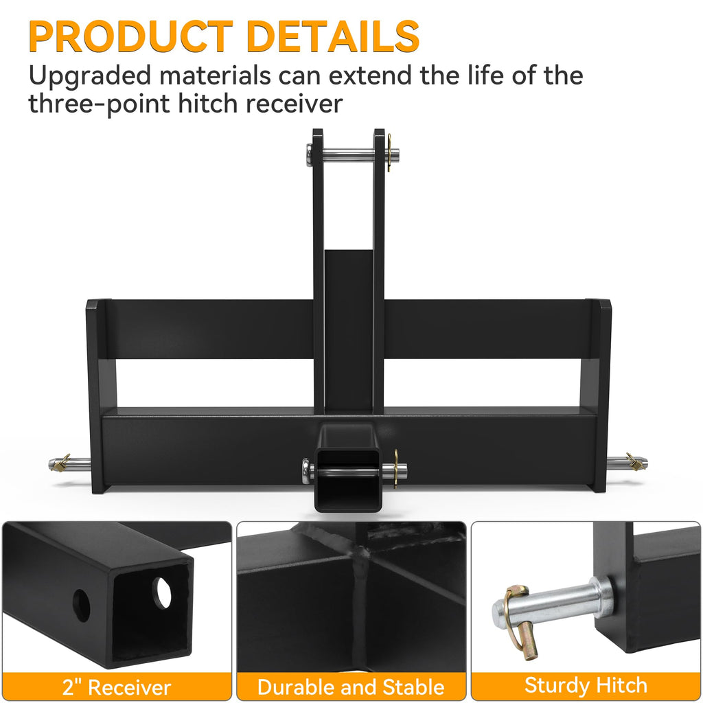 3 Point Hitch Receiver with Suitcase Weight Brackets Category 1 I578