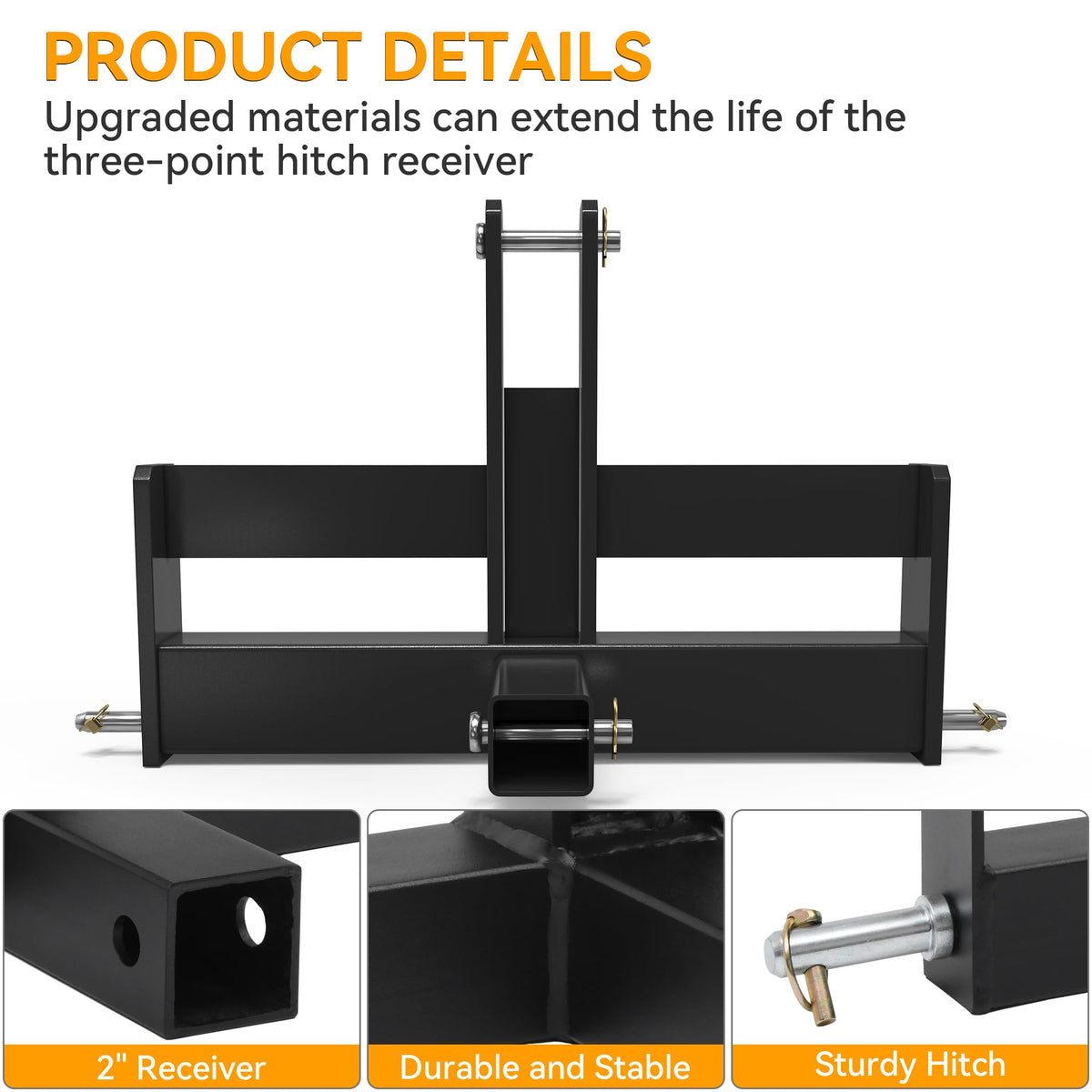 3 Point Hitch Receiver with Suitcase Weight Brackets Category 1 I578