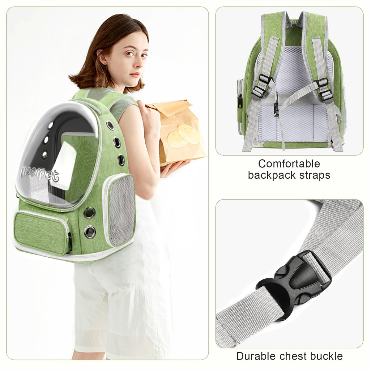 Green Expandable Breathable Pet Backpack Carrier R8734
