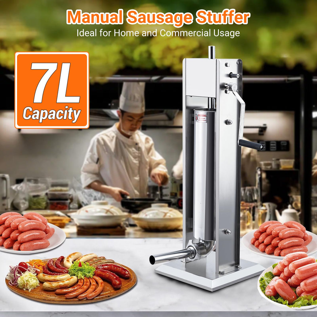 Manual Stainless Steel Sausage Stuffer with 4 Stuffing Tubes F399