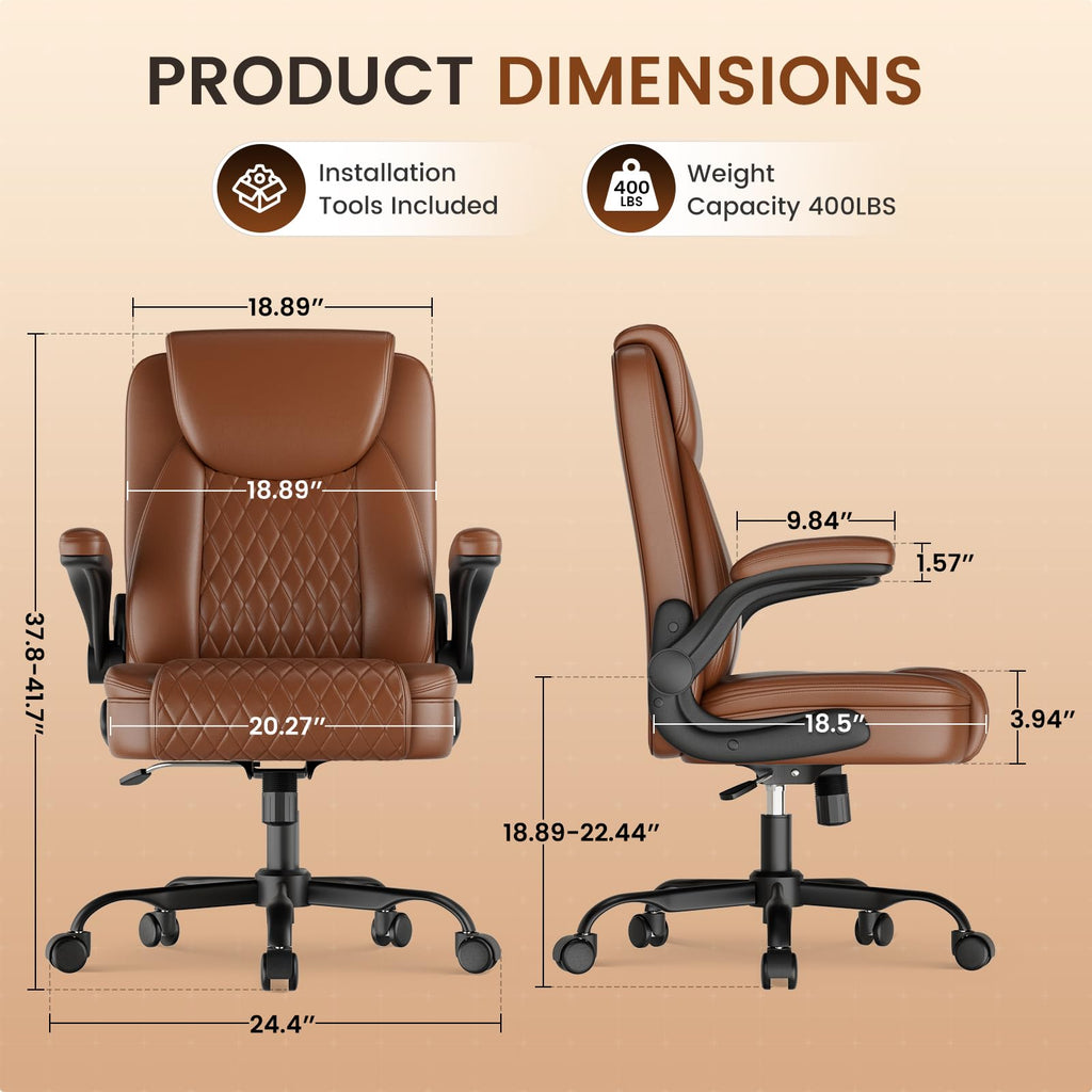 Brown PU Leather Office Chair with Flip-up Arms W536957