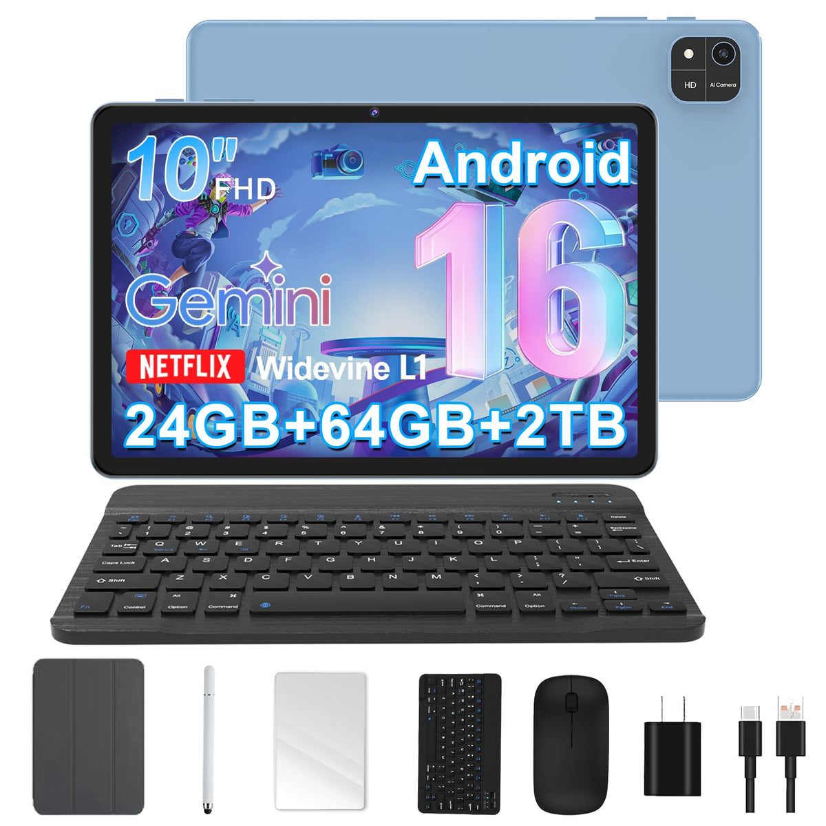 10 Inch Octa-Core Tablet with Keyboard Case Mouse Stylus G2474