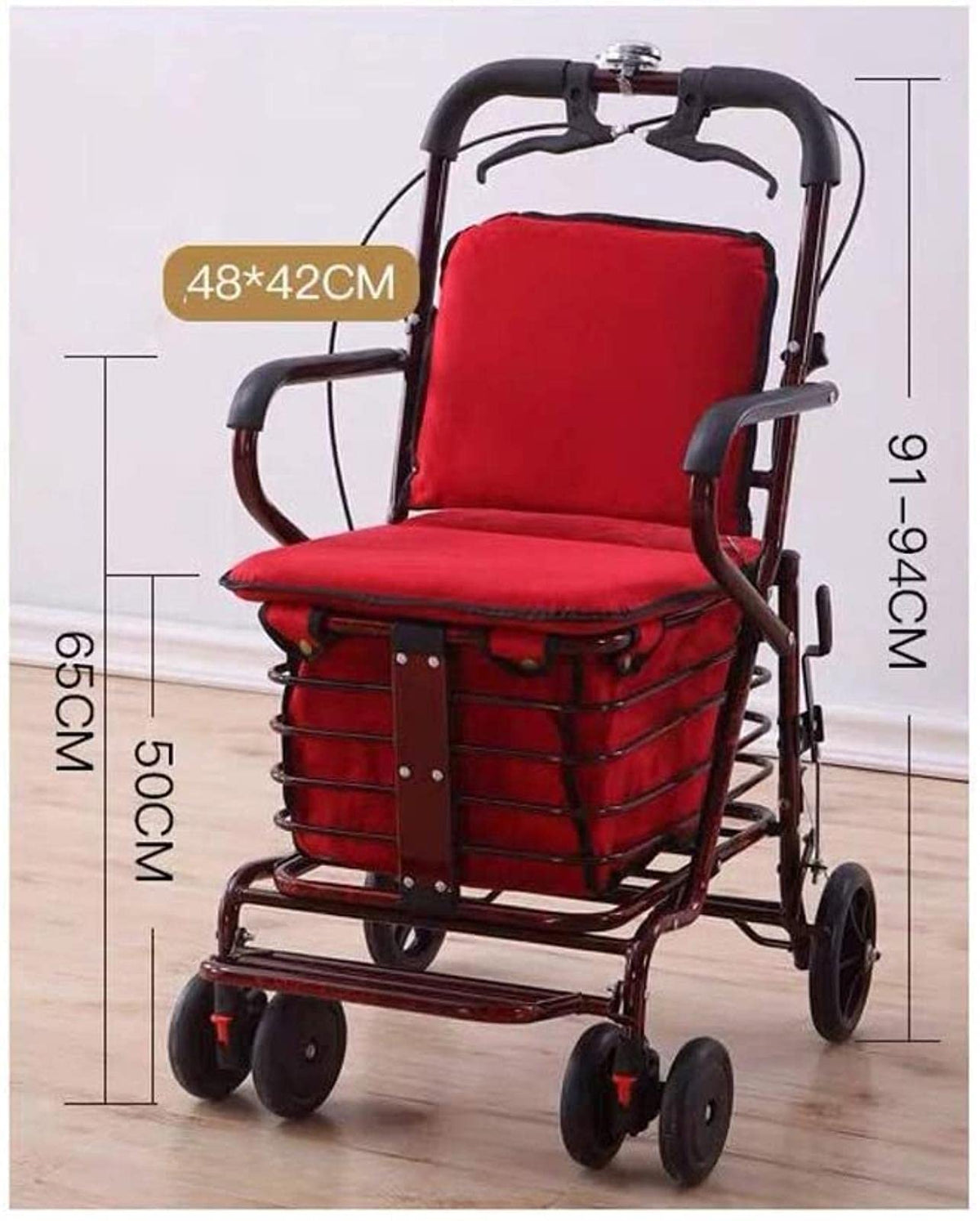 Folding Carbon Steel Rollator Walker Shopping Trolley G490743