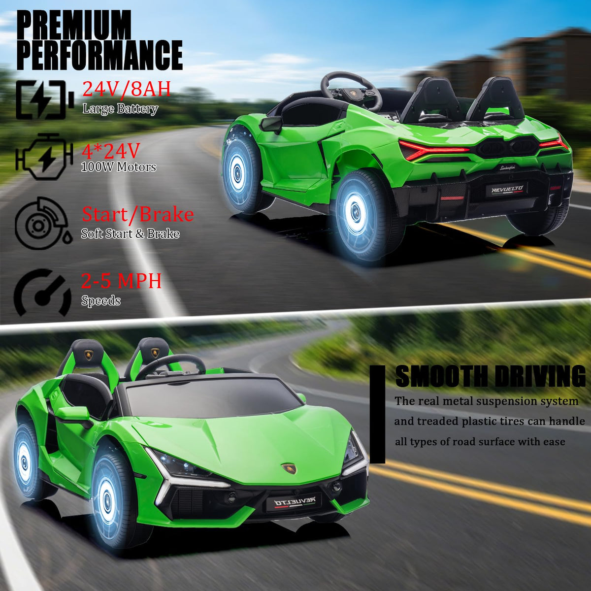 Green 24V 8Ah 2 Seater Ride On Car with Remote Control Q6080