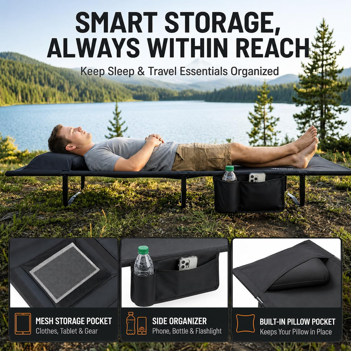 Portable Camping Cot with Pillow Pocket M330118