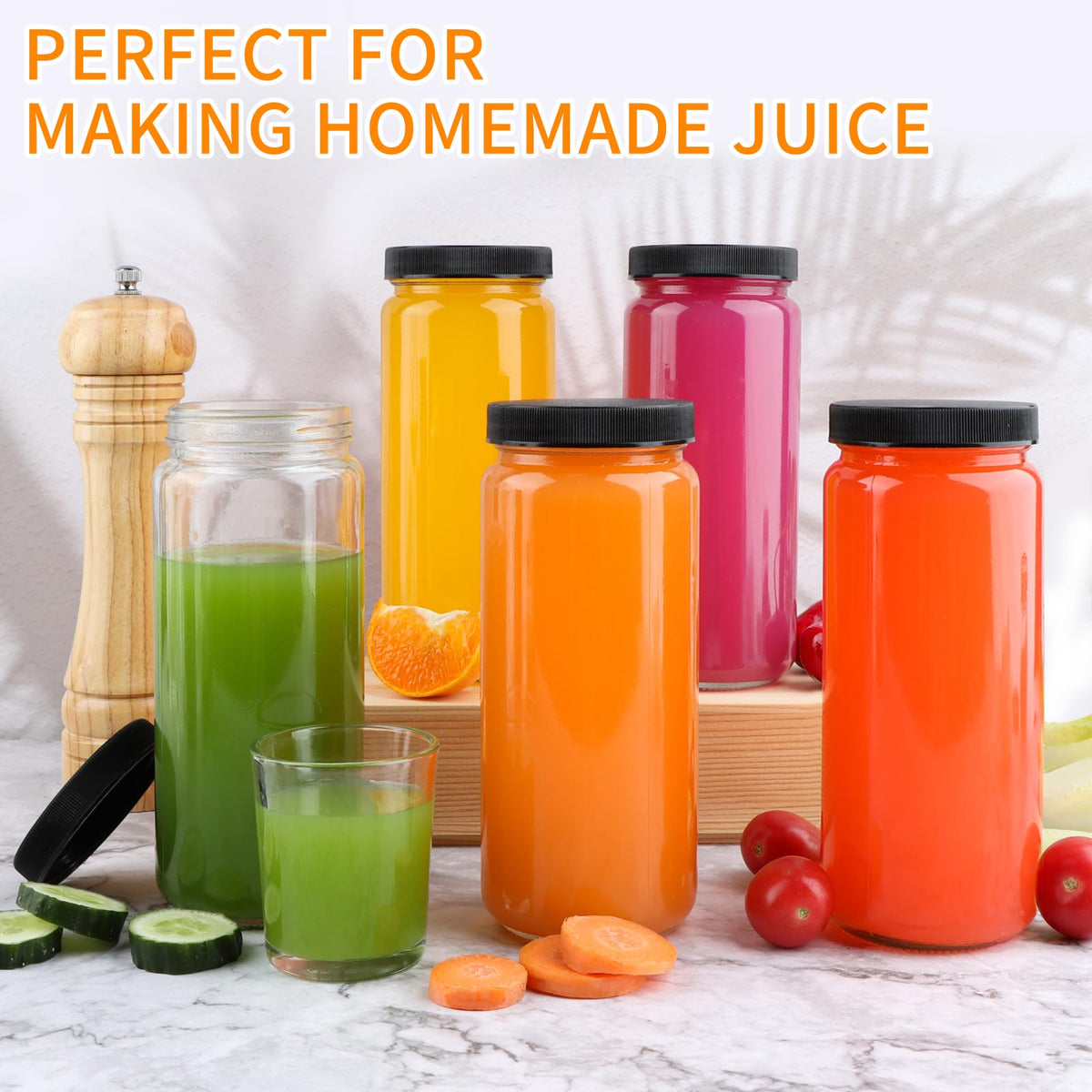 16oz Glass Juice Bottles, 12 Pack V85882