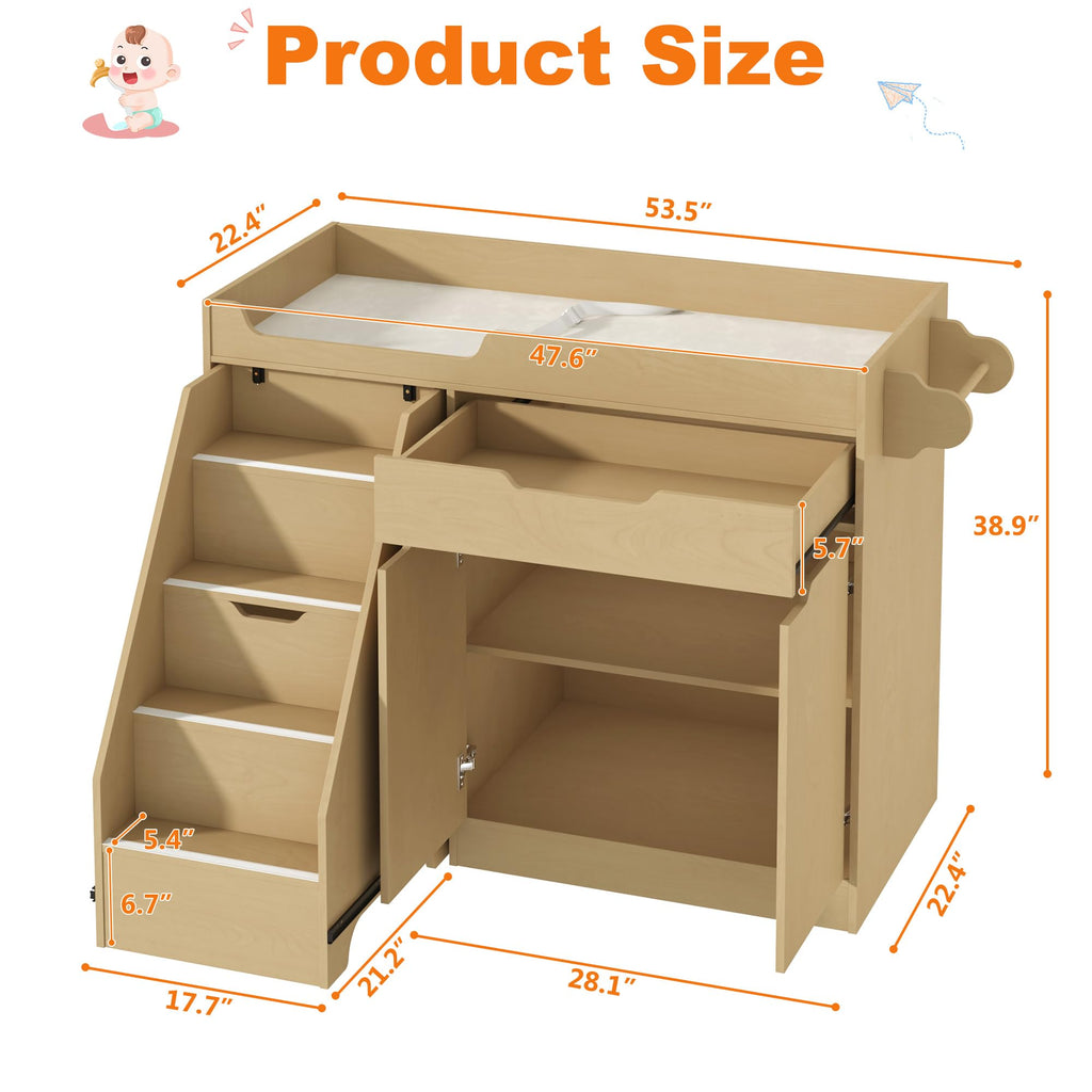 Oak Baby Changing Table with Drawers and Stairs X824275