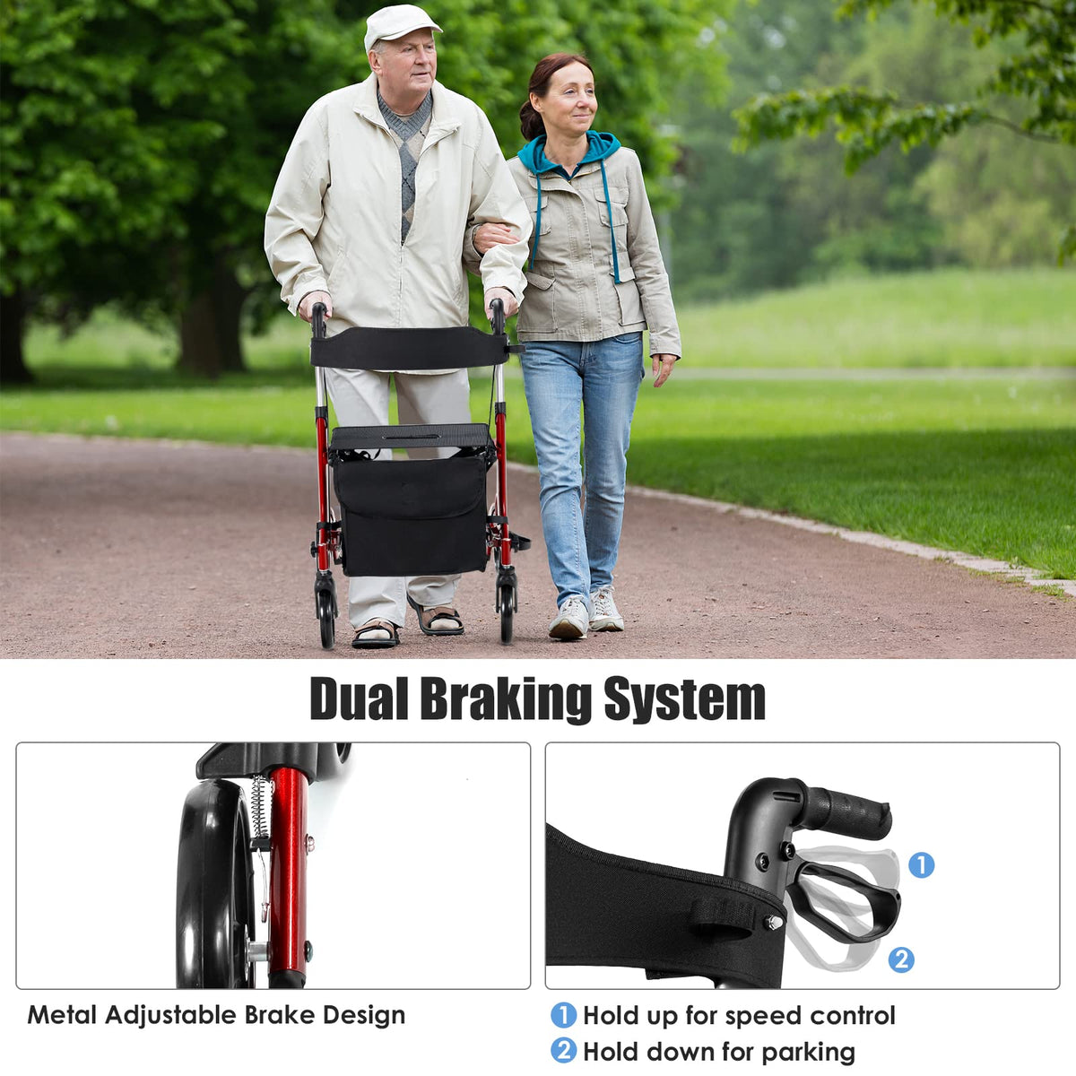 2-in-1 Aluminum Rollator Walker with Seat E7449