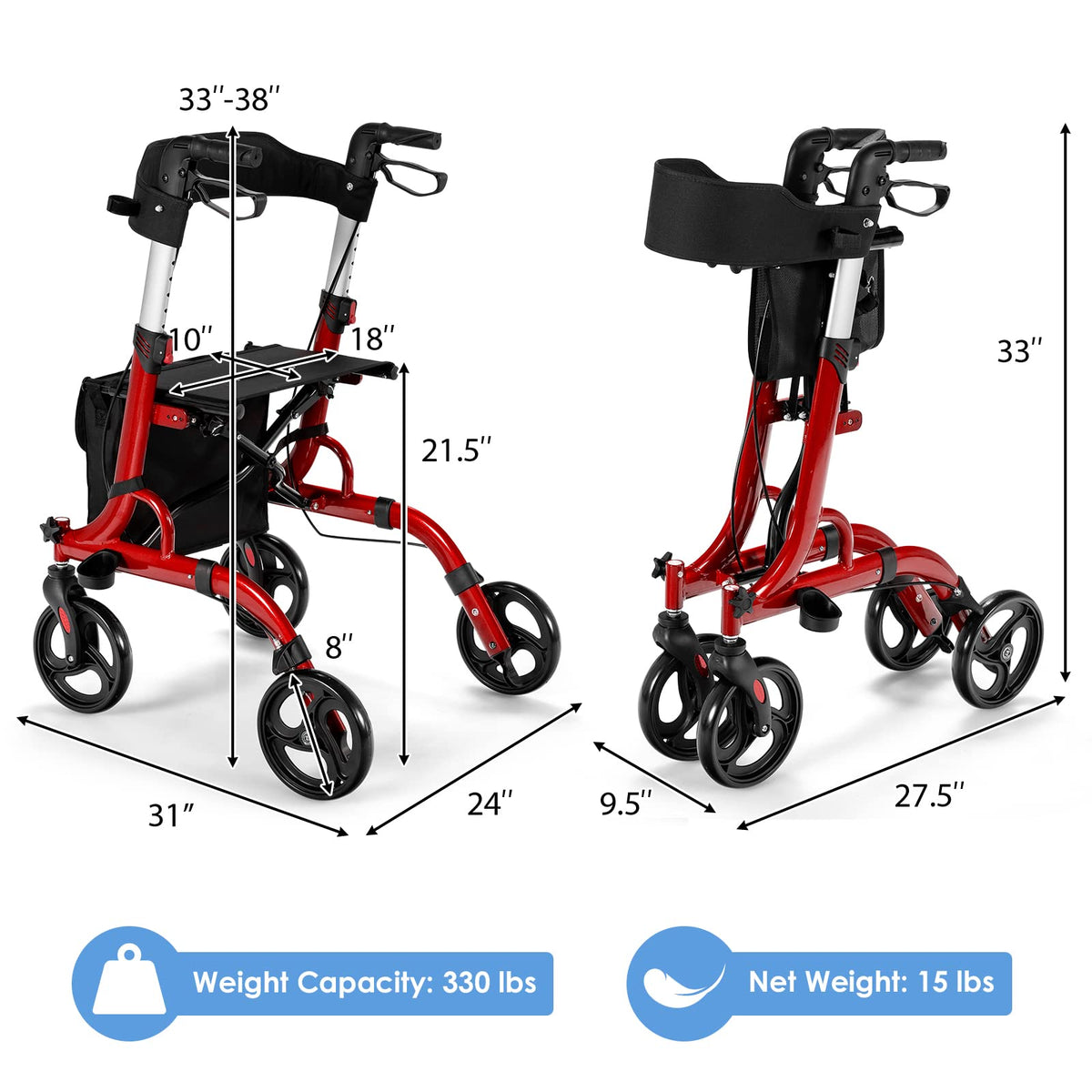 2-in-1 Aluminum Rollator Walker with Seat E7449