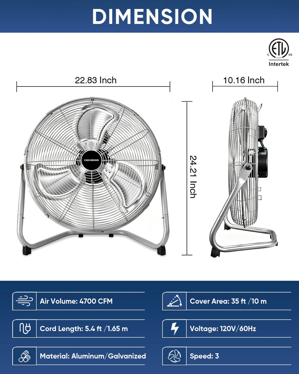 20 Inch 3 Speed Metal Industrial Fan Q855108