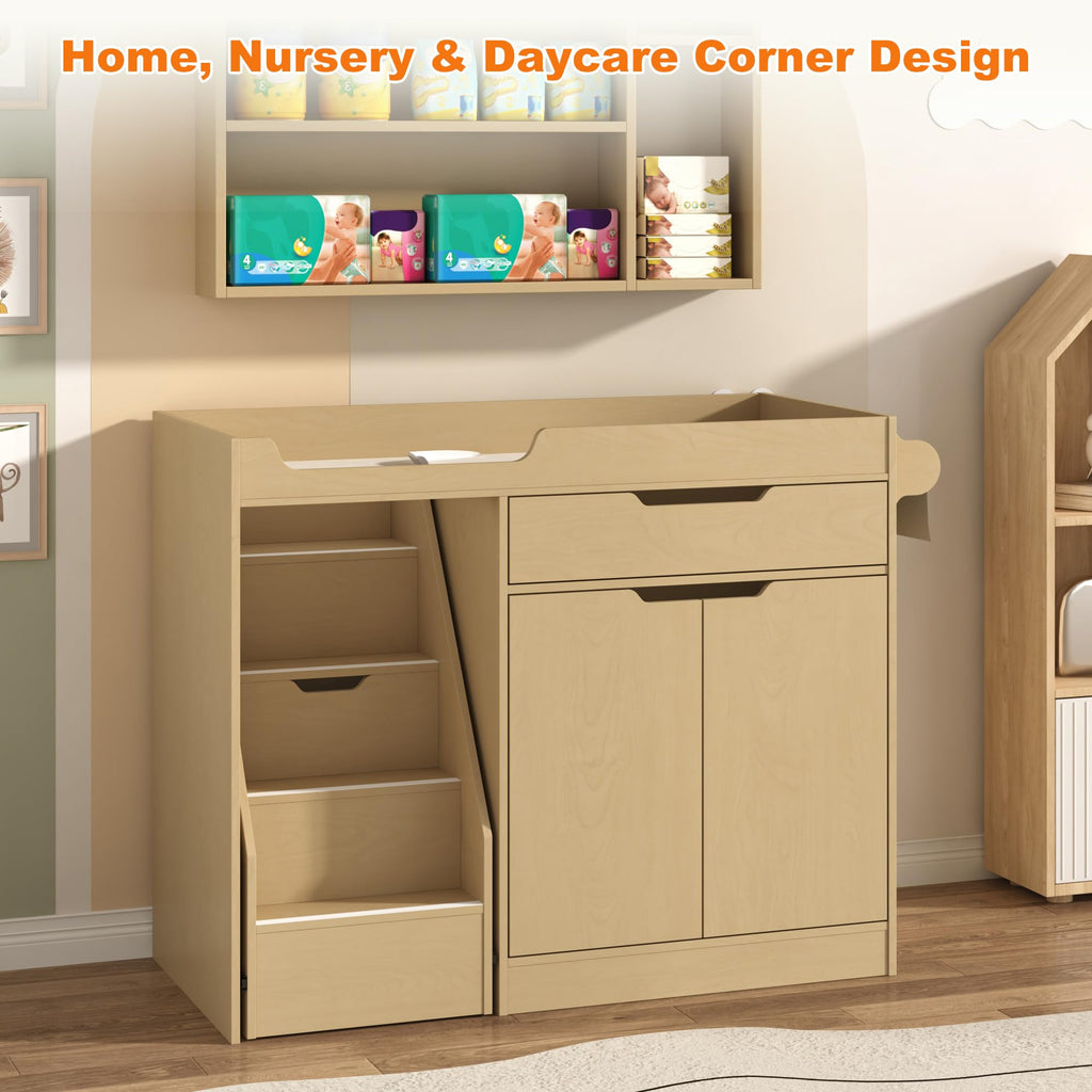 Oak Baby Changing Table with Drawers and Stairs X824275