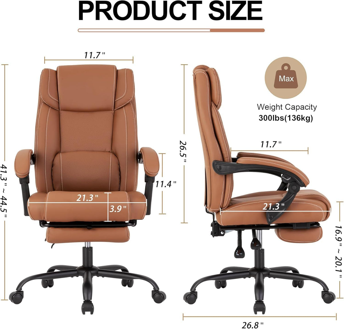 Brown Ergonomic Reclining Office Chair with Footrest and Lumbar Support S476360
