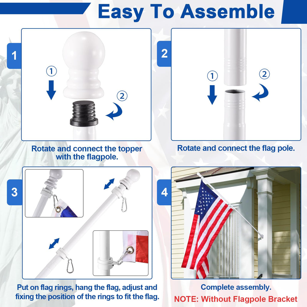 White 5 FT Stainless Steel Wall Mount Flag Pole Kit with 360° Rotating Rings V5262