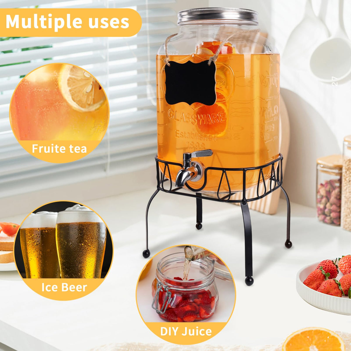 2 Gallon Glass Beverage Dispenser Jar Q76513