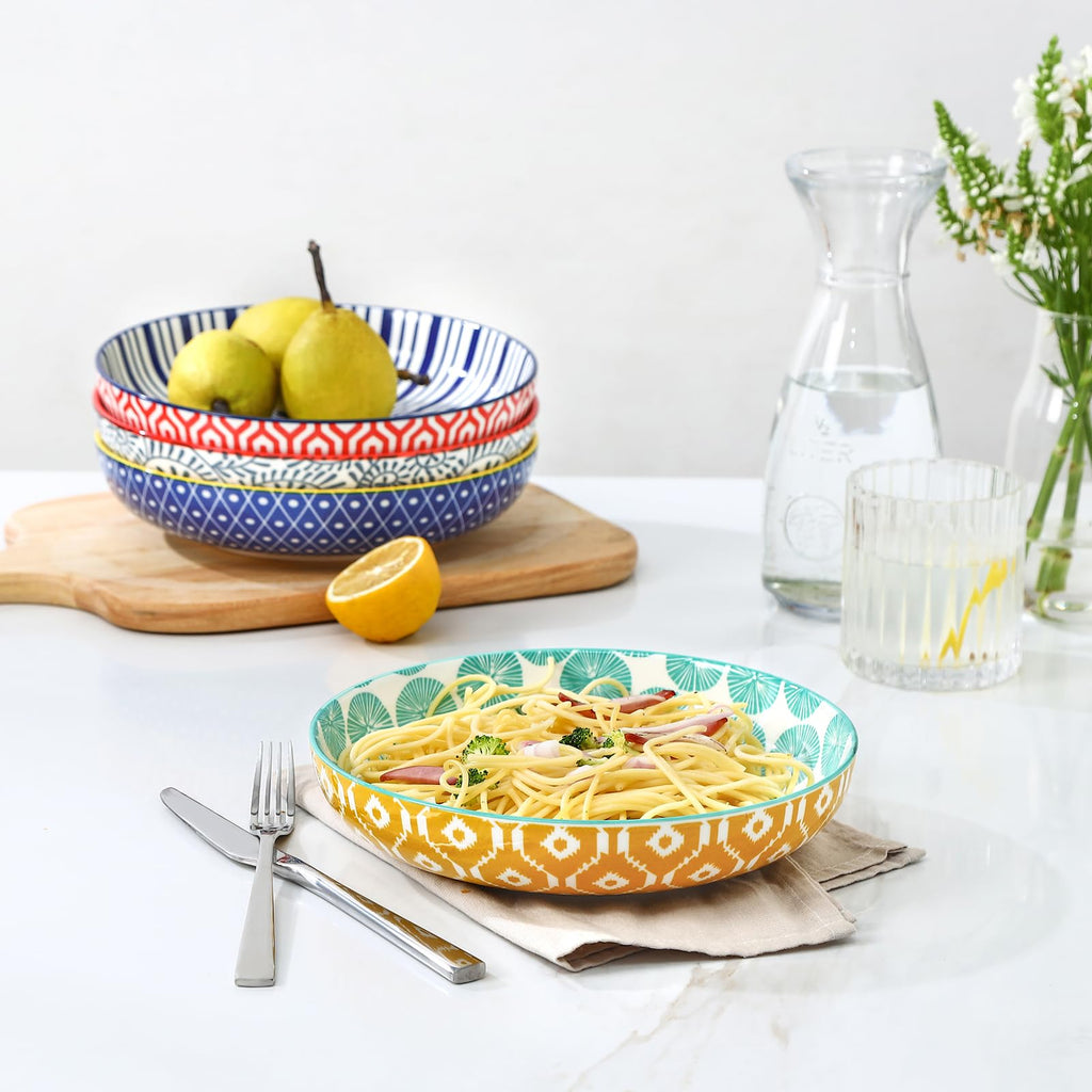 Ceramic Pasta Bowls Set of 4, 34 OZ I962