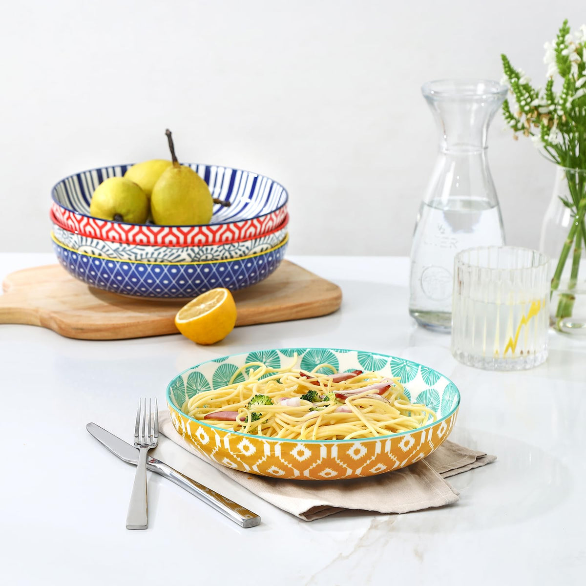 Ceramic Pasta Bowls Set of 4, 34 OZ I962
