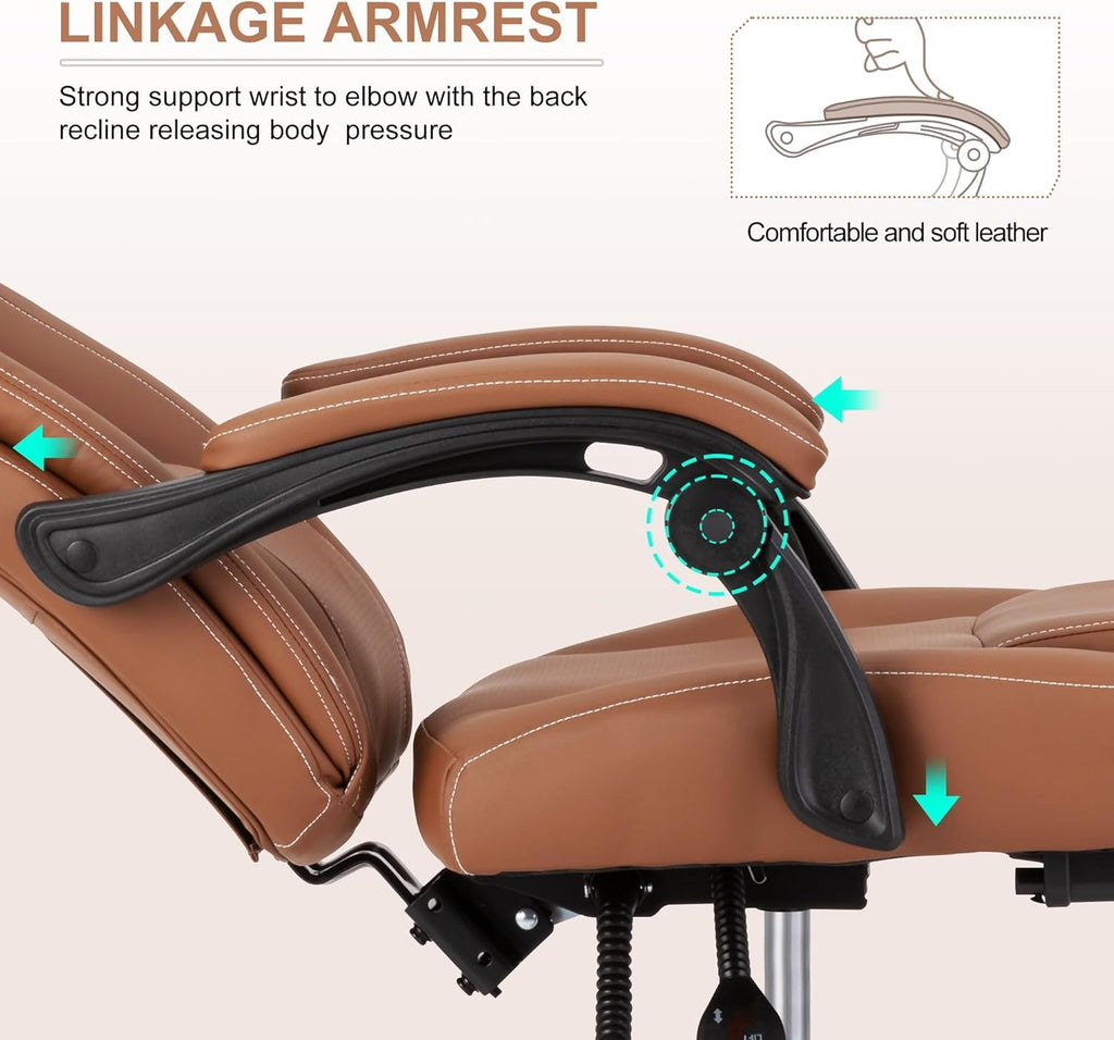 Brown Ergonomic Reclining Office Chair with Footrest and Lumbar Support S476360