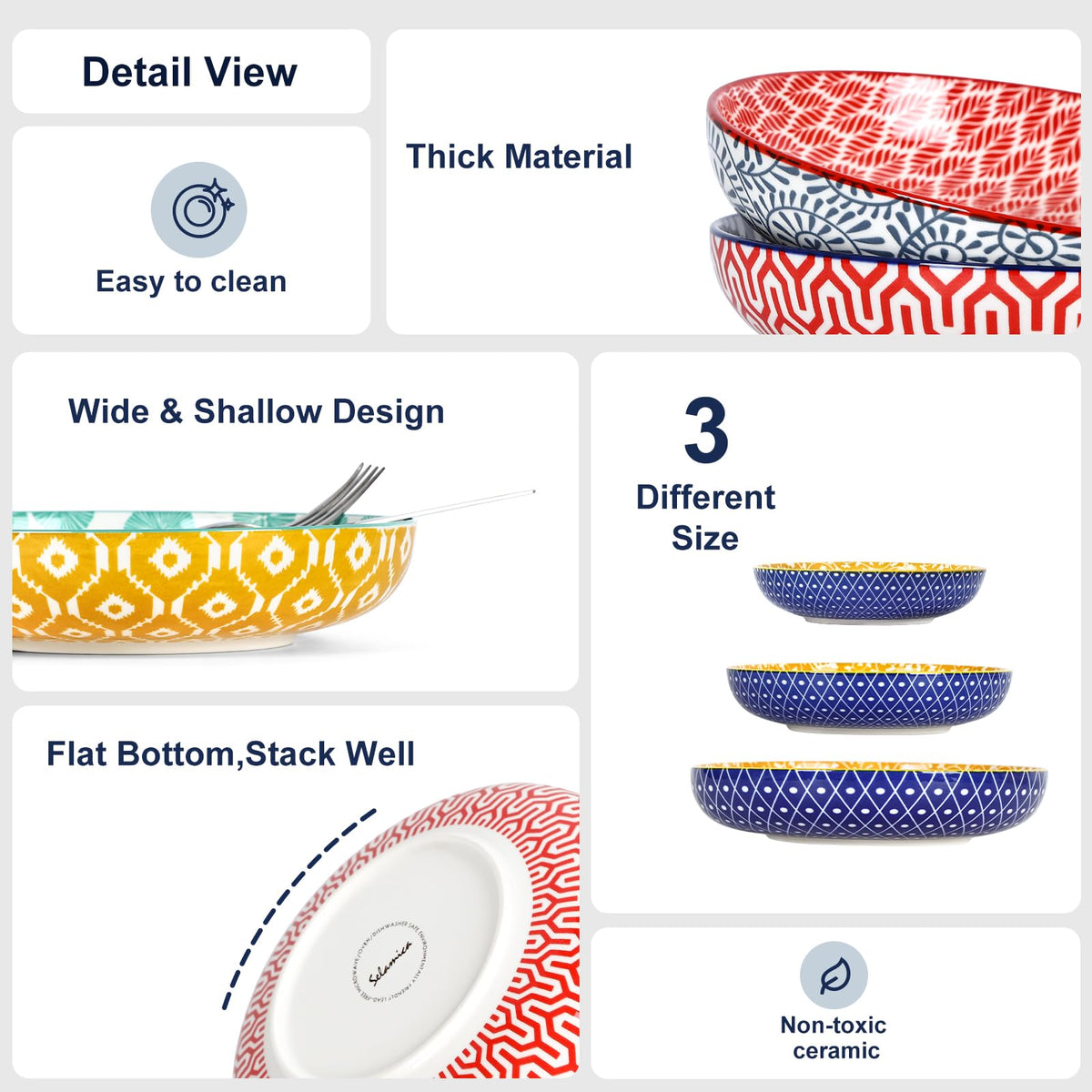 Ceramic Pasta Bowls Set of 4, 34 OZ I962