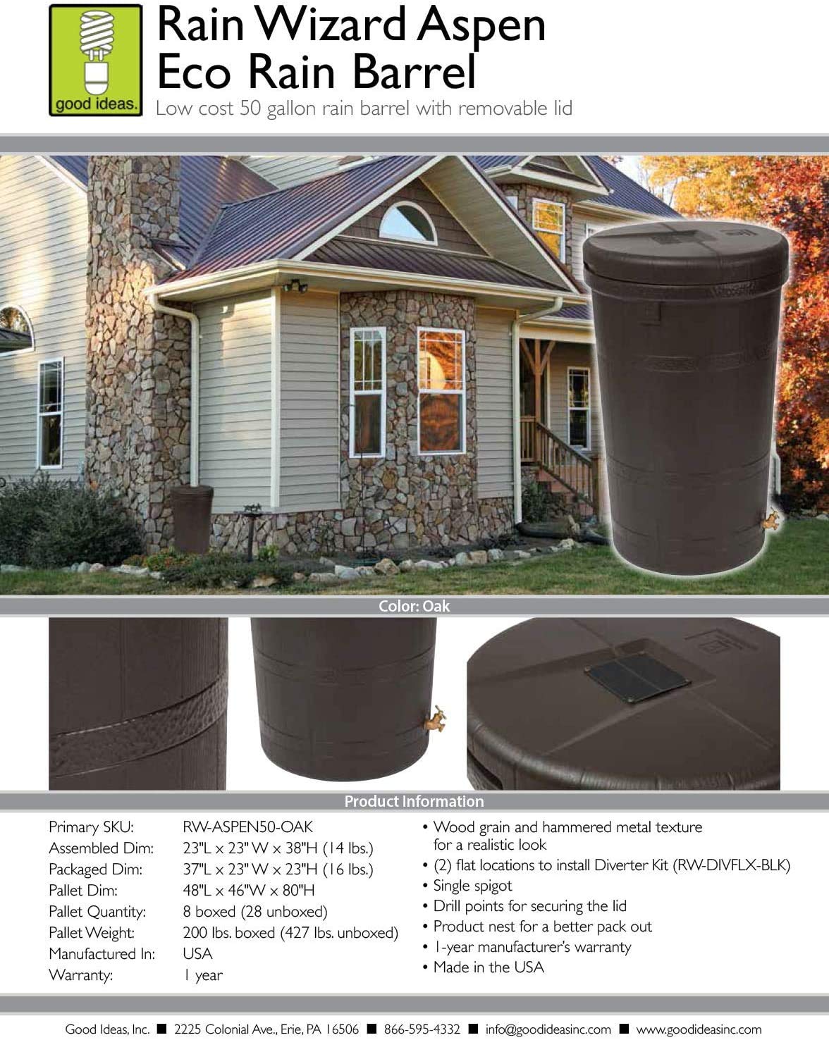 50 Gallon Oak Brown Water Collection Barrel B4792
