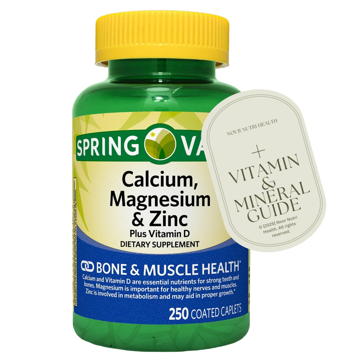 Calcium Magnesium Zinc Vitamin D3 Supplement 250 Caplets Gluten Free H238375