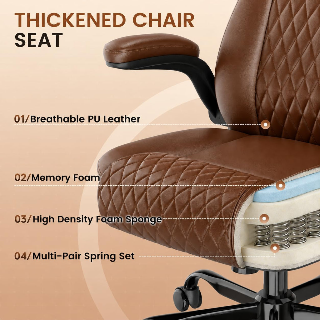 Brown PU Leather Office Chair with Flip-up Arms W536957