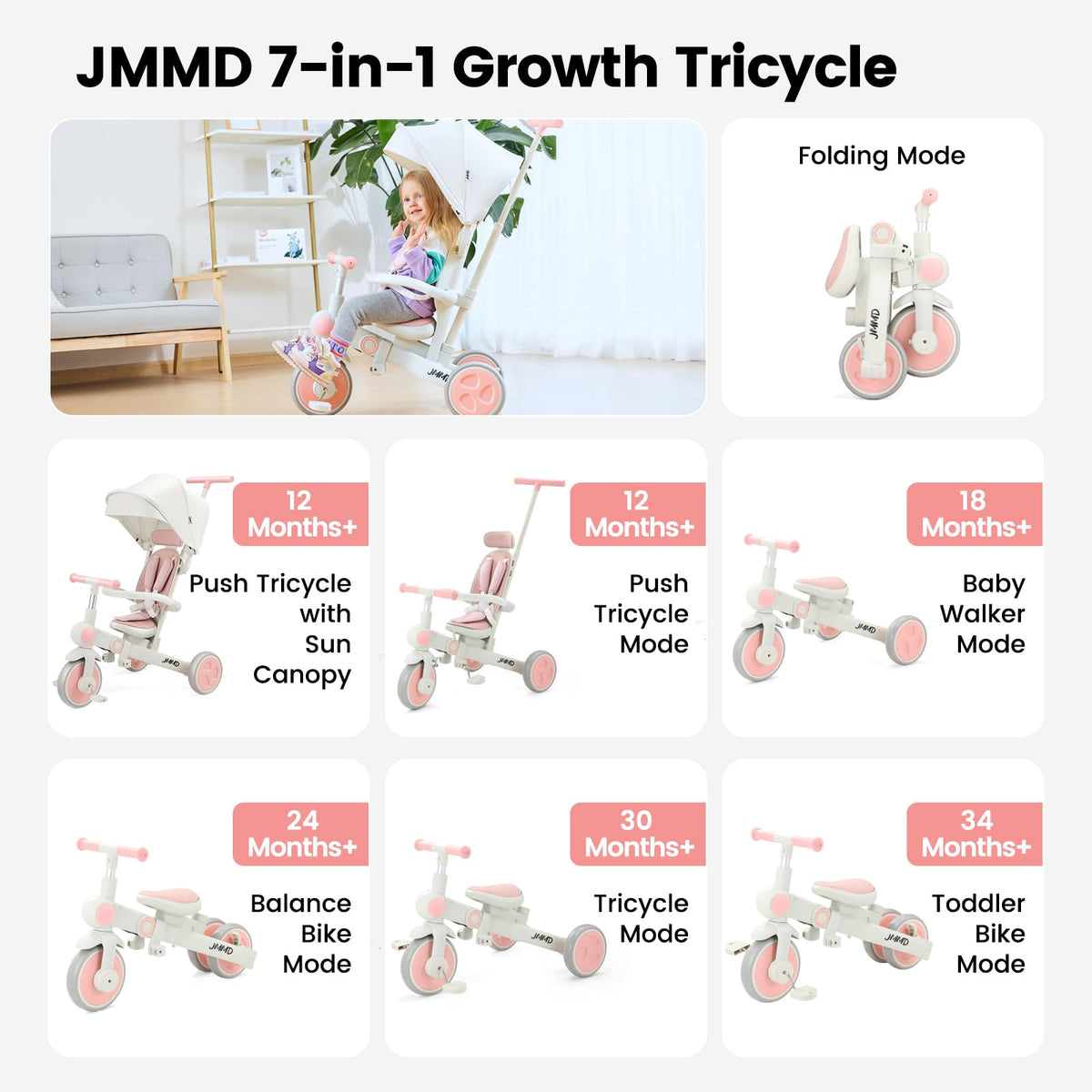 7-in-1 Foldable Toddler Tricycle V3124