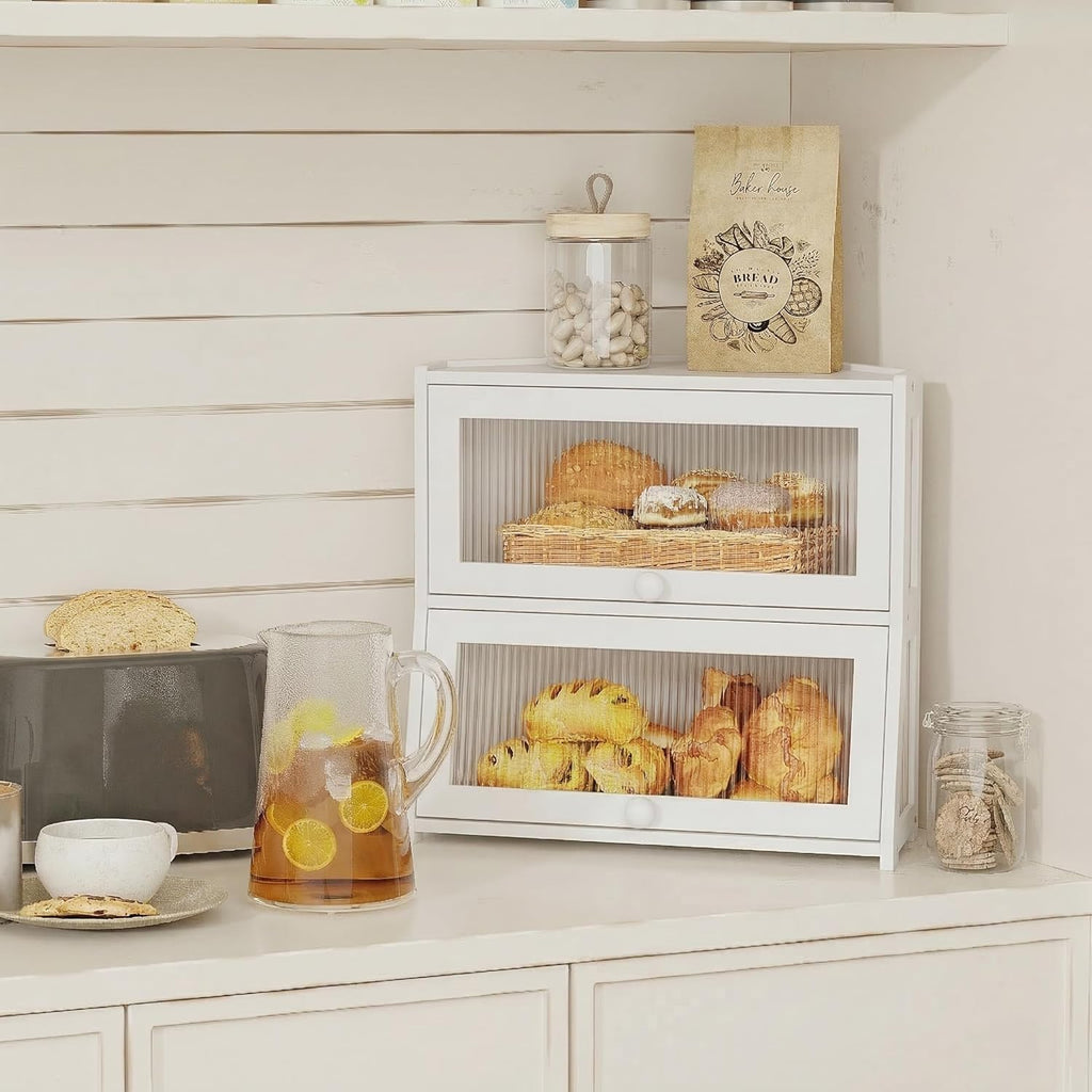 White Double Layer Bamboo Corner Bread Box E79097