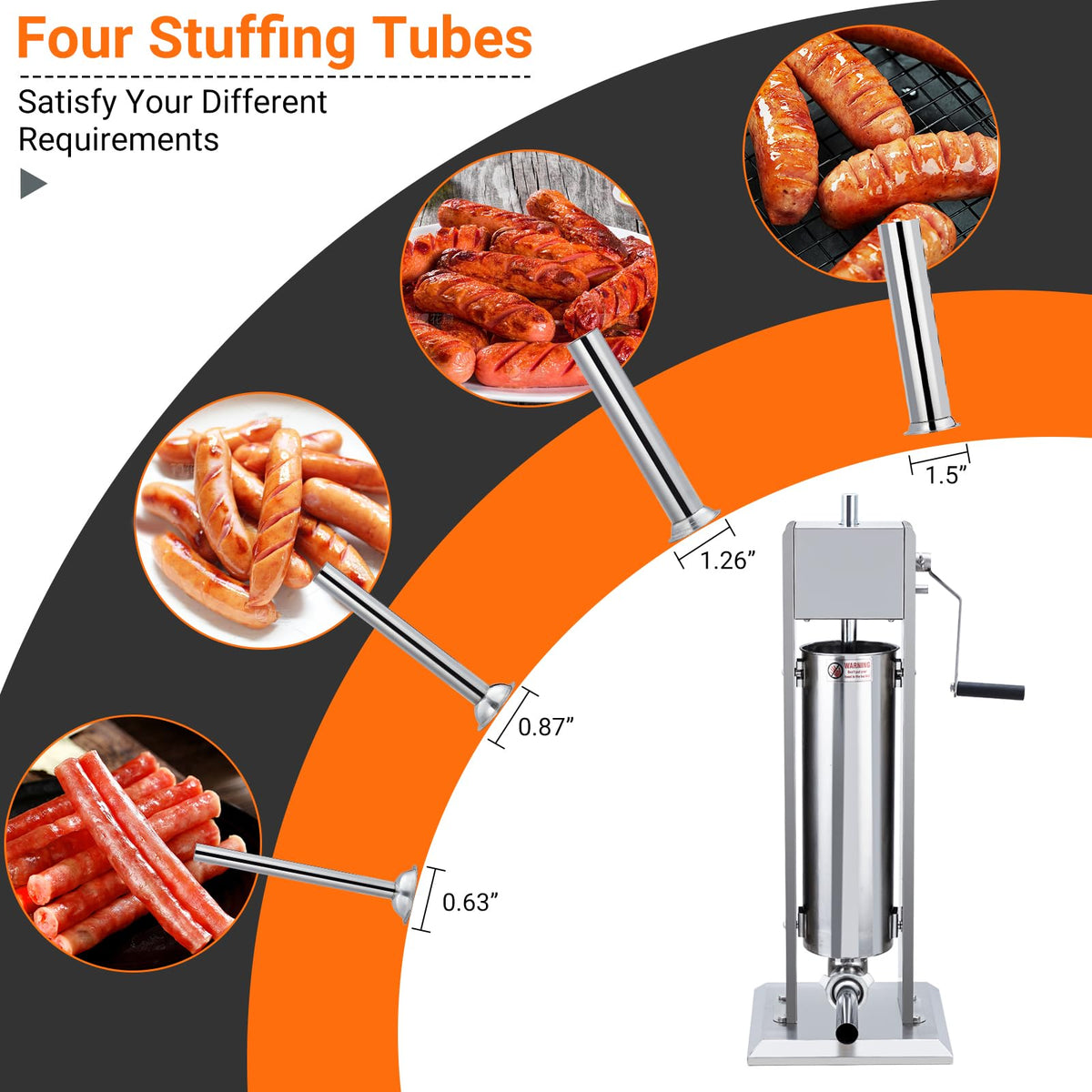 Manual Stainless Steel Sausage Stuffer with 4 Stuffing Tubes F399