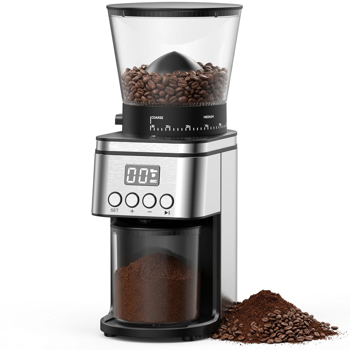 Electric Stainless Steel Conical Burr Coffee Grinder with 30 Grind Settings Z804