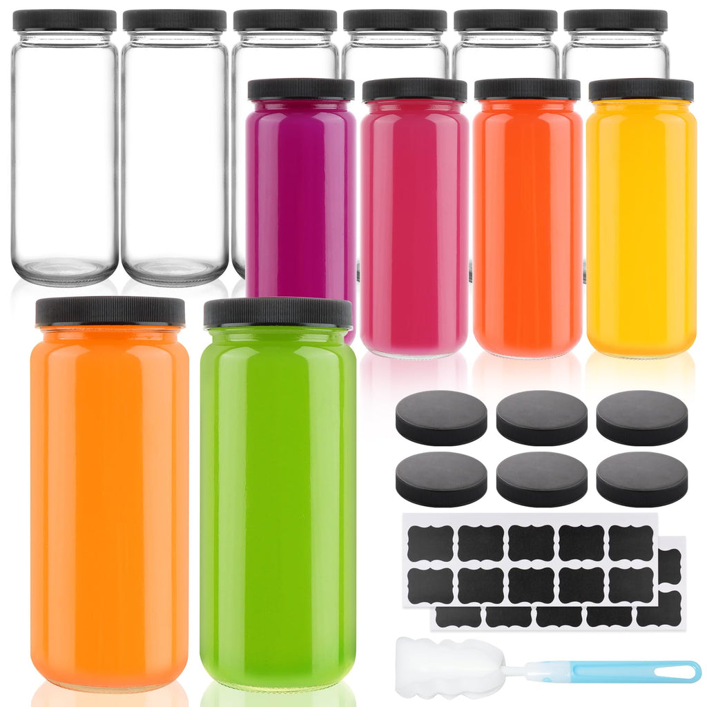 16oz Glass Juice Bottles, 12 Pack V85882