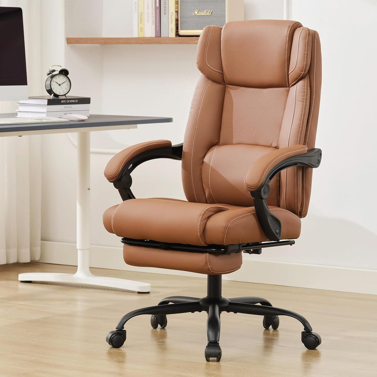 Brown Ergonomic Reclining Office Chair with Footrest and Lumbar Support S476360