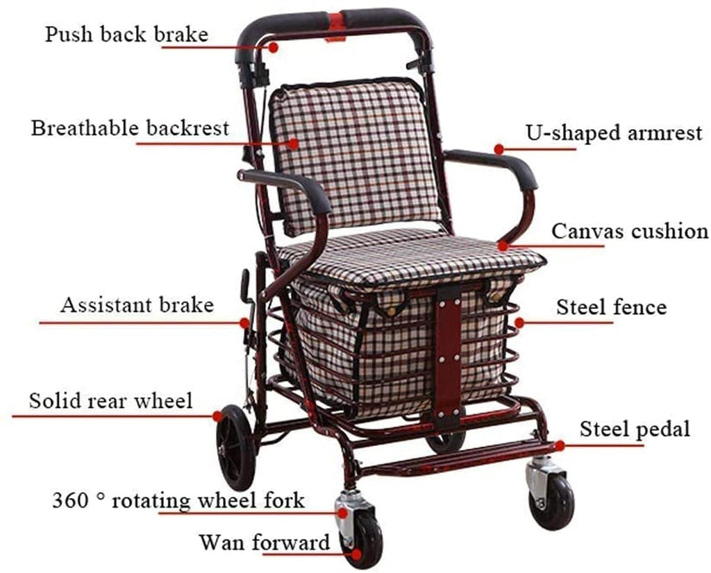 Folding Carbon Steel Rollator Walker Shopping Trolley G490743