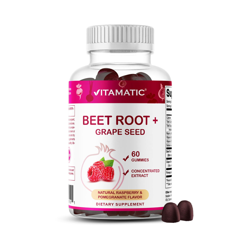 Beet Root Gummies with B6, B12, Grape Seed, Pomegranate & Nicotinamide 60 Count V73928