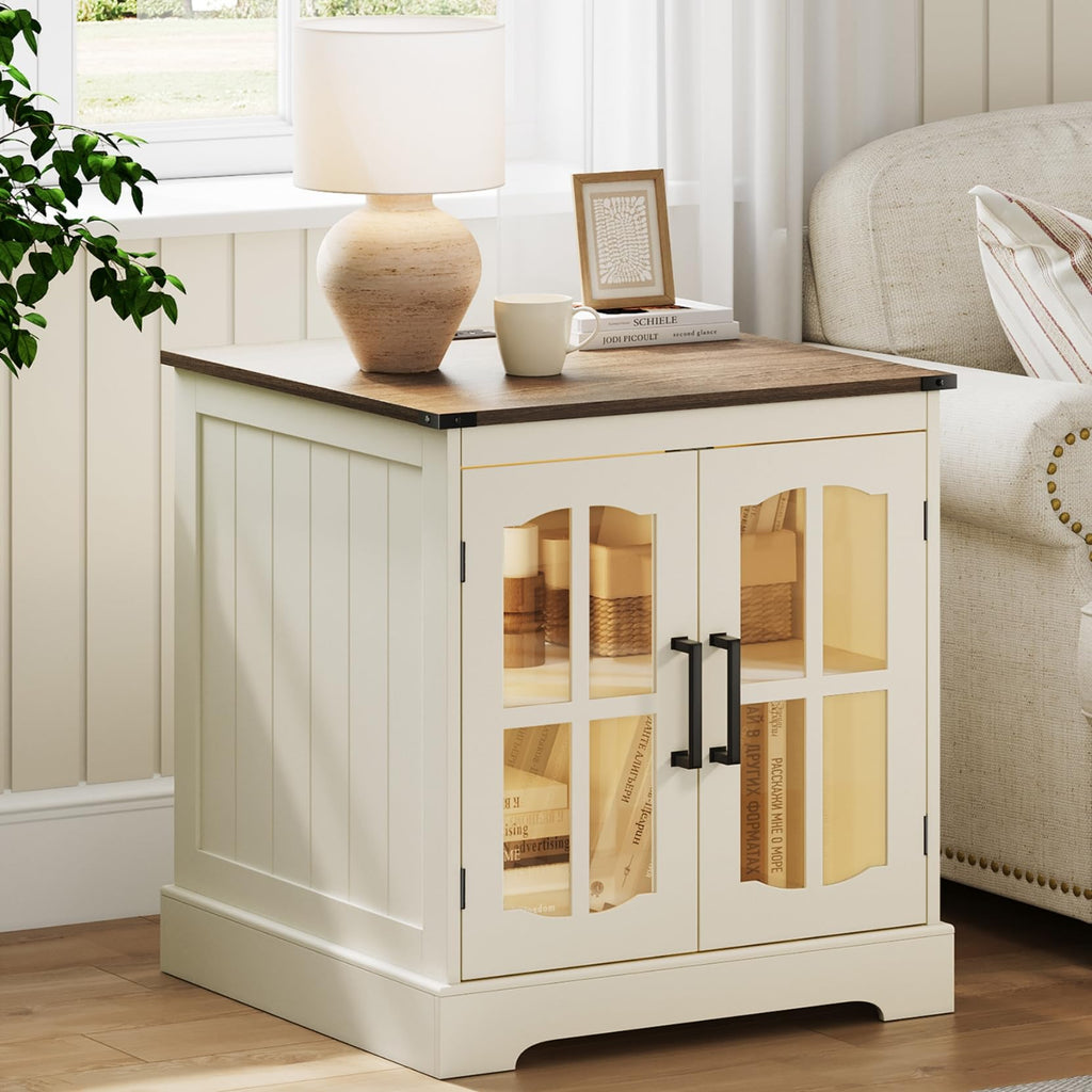 24" Farmhouse End Tables Set of 2 with LED F368