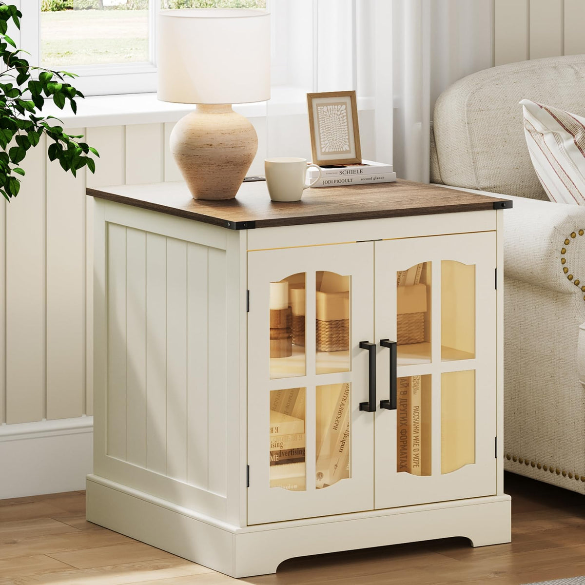 24" Farmhouse End Tables Set of 2 with LED F368
