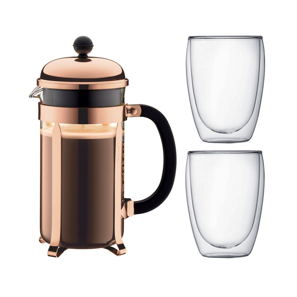 8 Cup French Press Coffee Maker and 2 Piece Glass Set E43259